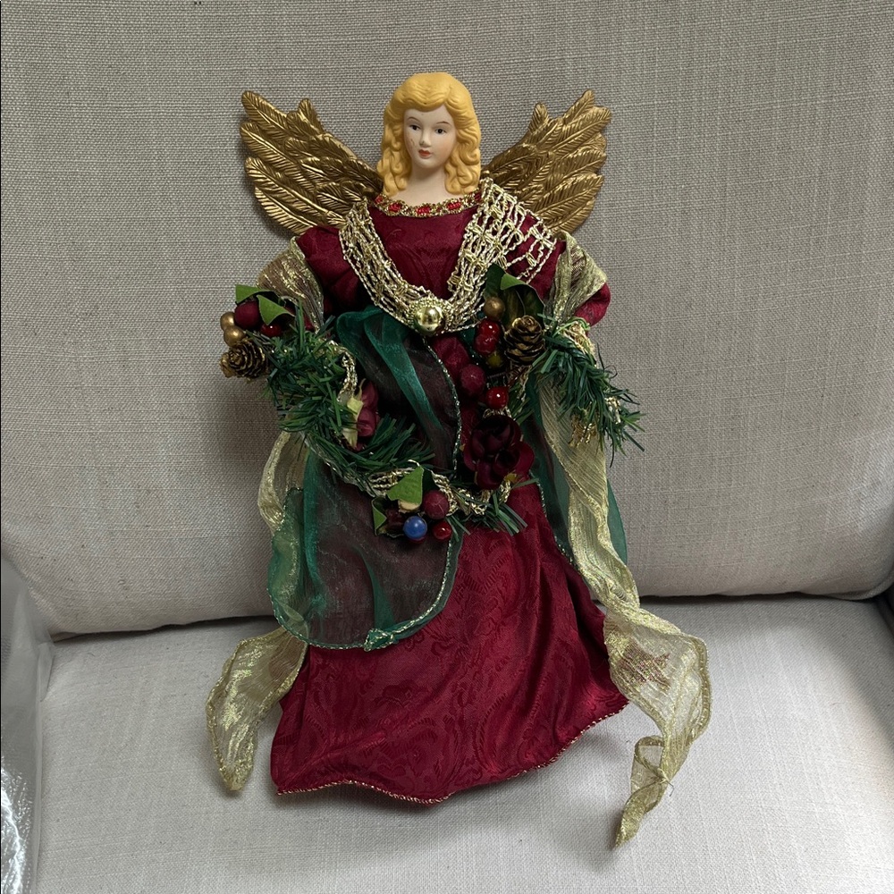 Elegant Holiday Angel Tree topper with Gold and Red Accents